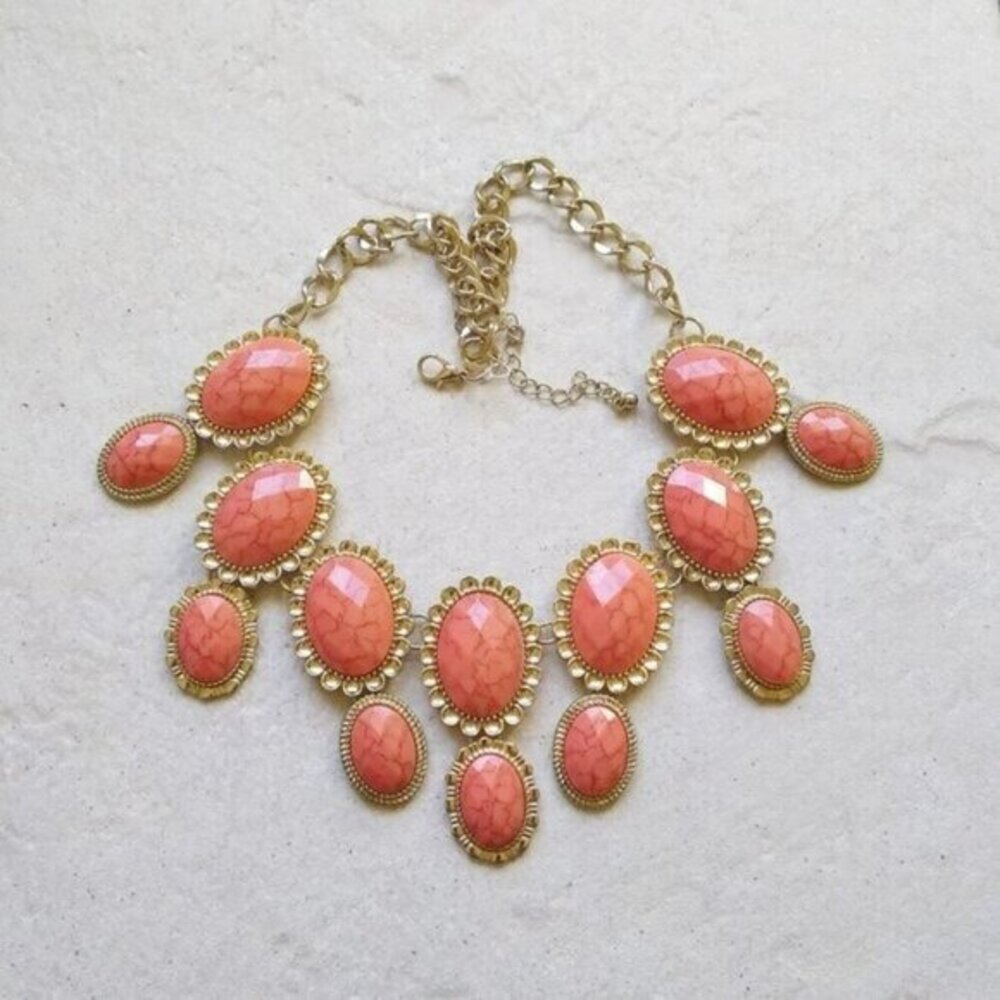 Salmon Peach Orange Statement Necklace ~ Bib ~ Collar ~ Tropical & Spring Colors